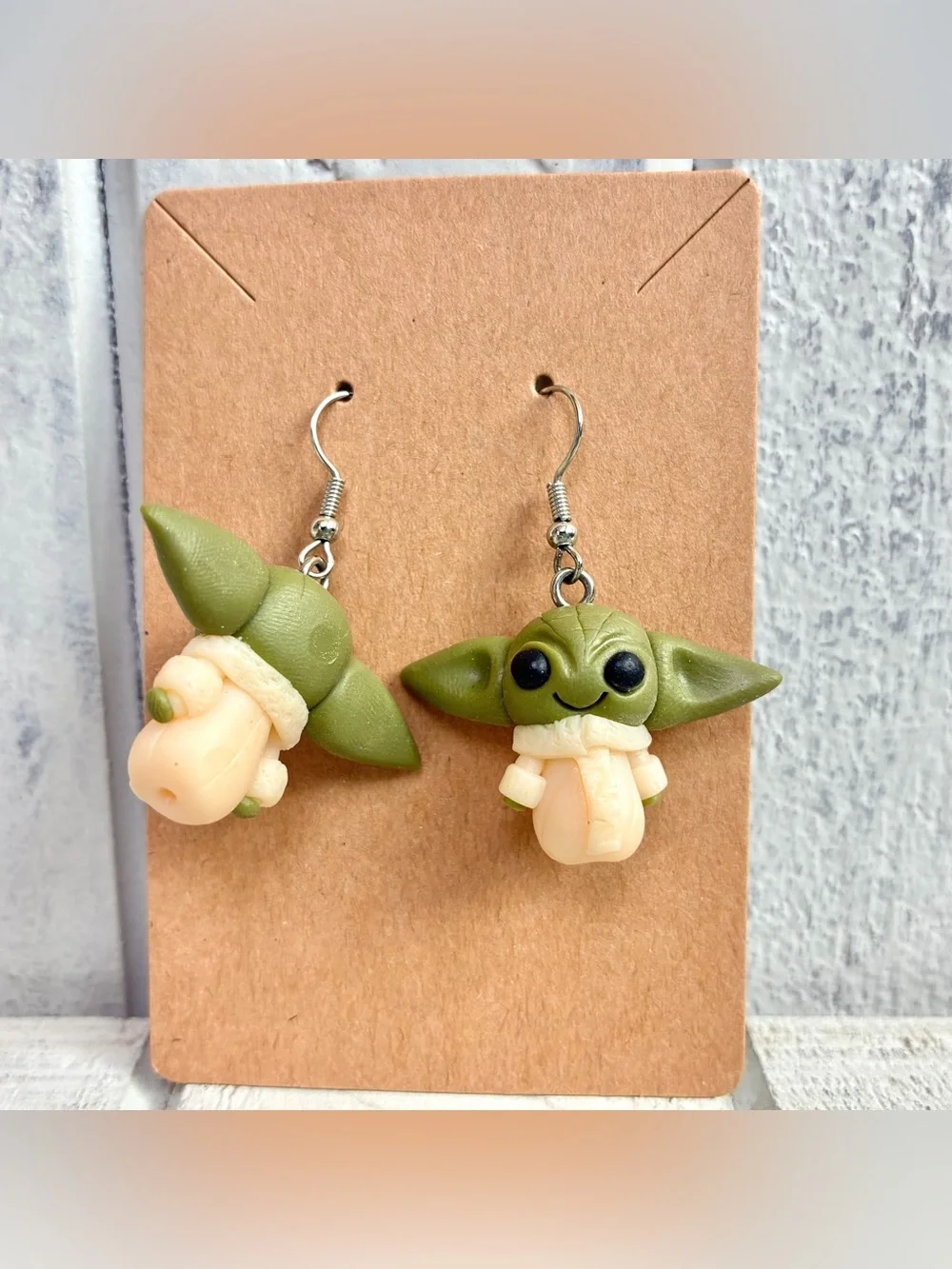 Star Wars The Mandalorian Grogu Inspired Clay Earrings Dangle Style W/Fish Hooks